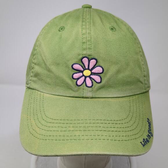 Flower Slideback Baseball Hat Green One Size Embroidered Life Is Good - Picture 2 of 9